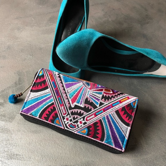 Artisan made Handbags - Art Deco Tribal Graphic Embroidered Wallet / Purse